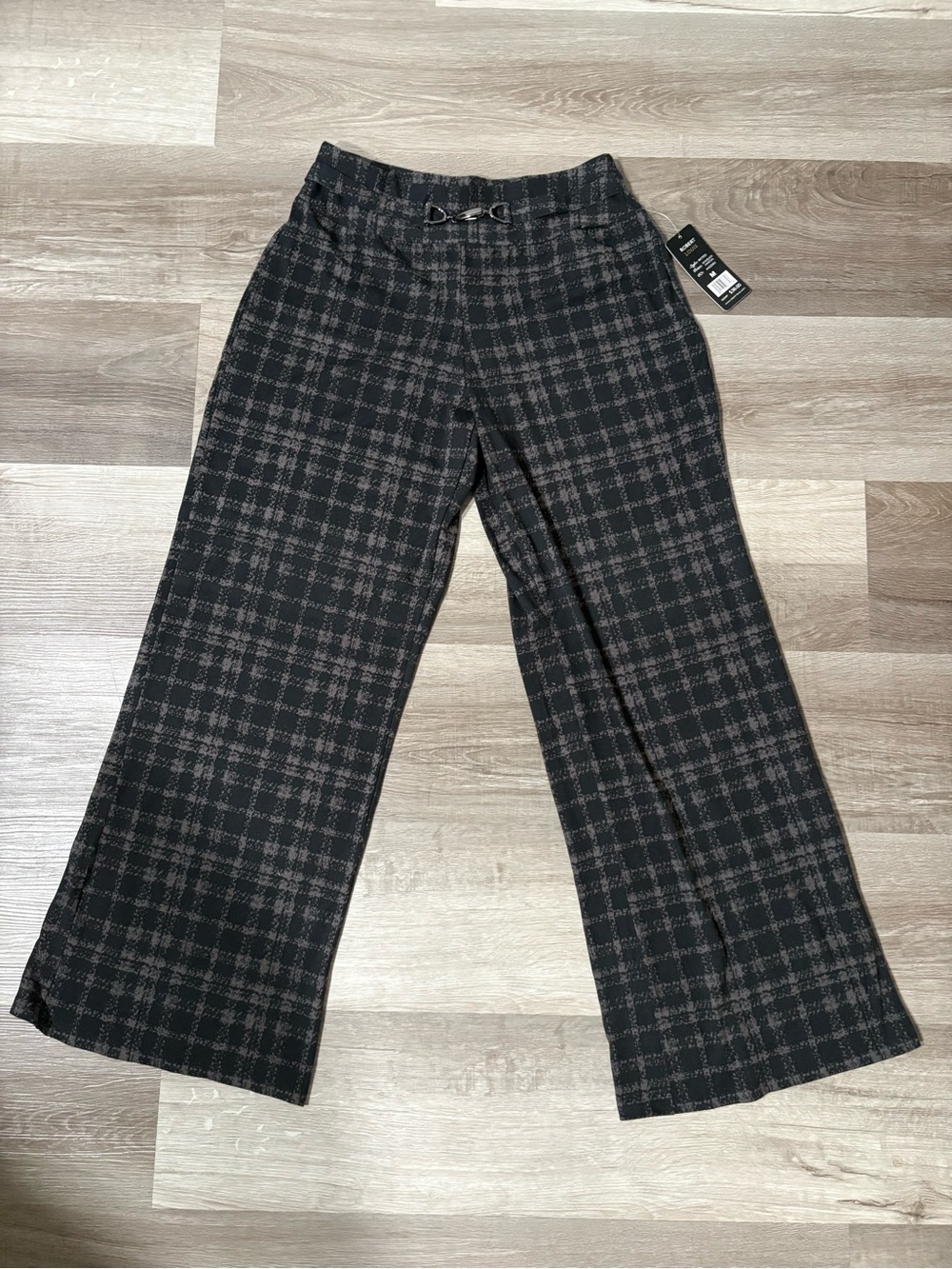 Robert Louis Plaid Wide-Leg Trousers in Charcoal and Taupe